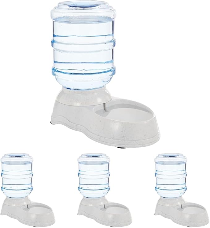 Amazon Basics Gravity Pet Water Dispenser for Cat,Dog,1 Gallon Capacity,Small,Gray,(Pack of 4)