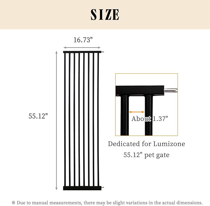 Lumizone Extra Tall Pet Gate 55.12" High Pressure Mounted 16.73" Wide Extension kit 1.37" Gap (Black, 55.12" H× 16.73" W, Extension)
