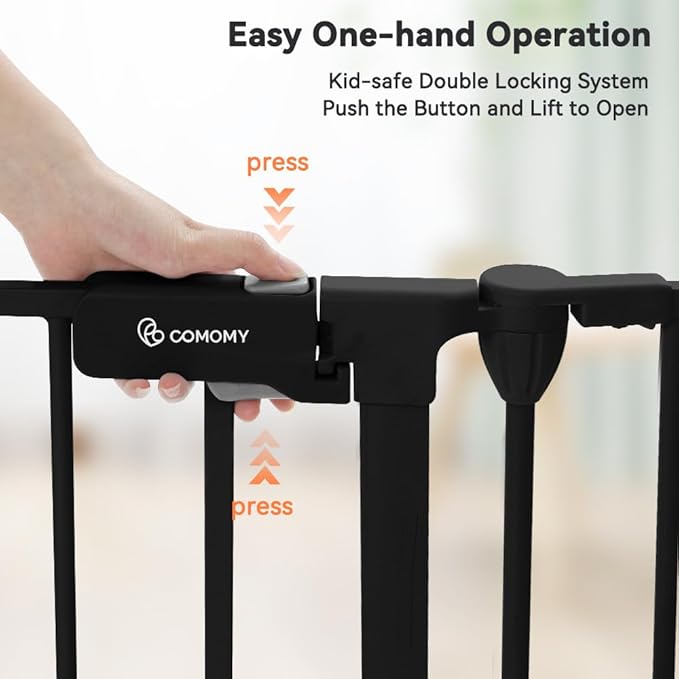 COMOMY 127.8" Extra Wide Baby Gate, Dog Gate for House Stairs Doorways Fireplace, Auto Close Pet Gate with Door Walk Through, 5 Metal Panels, Hardware Mounted Baby Fence Indoor Outdoor(30" Tall,Black)