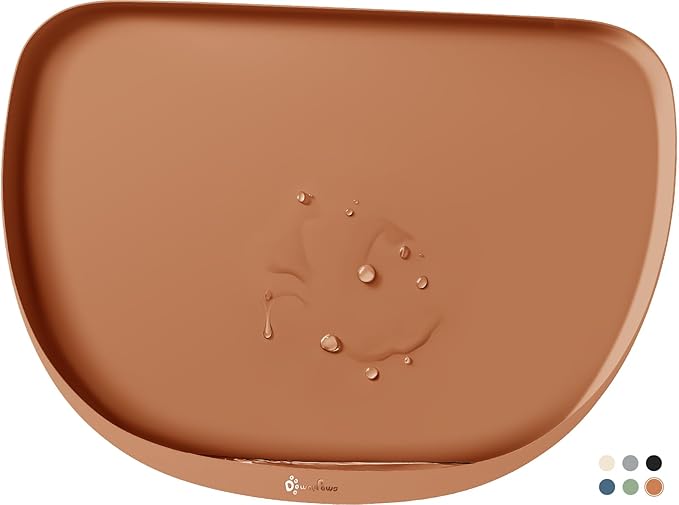 DownyPaws Dog Food Mats for Floors Waterproof, BPA Free Silicone Dog Bowl Mat, Non-Slip Pet Feeding Mat with High Raised Edge, Cat Placemat for Messy Drinkers, 24"×17", Coral