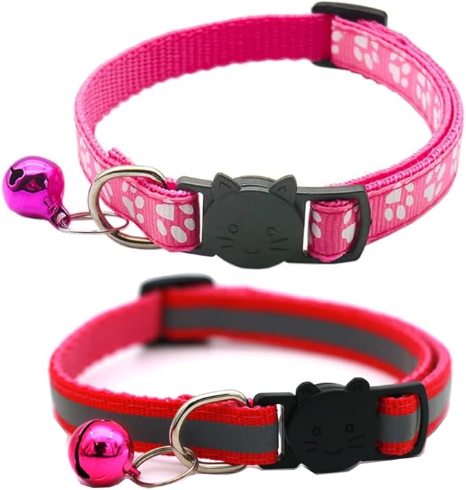2 Pack Cat Collars Quick Release Reflective Kitten Collar with Bell & Safety Release (Dark Pink)