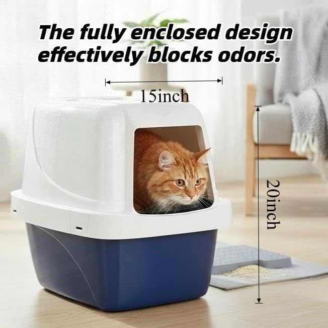 Large sifting Hooded Enclosed cat Litter Box, semi-Closed pet Litter Container with sifting Tray