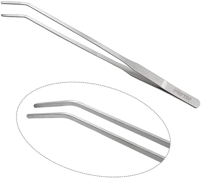 FEITA Extra Long 15 Inch Tweezer Stainless Steel Curved Tip for Aquarium Fishtank Aquascaping Tools, Aquarium Fishtank, Mega Reptile Feeding Tongs