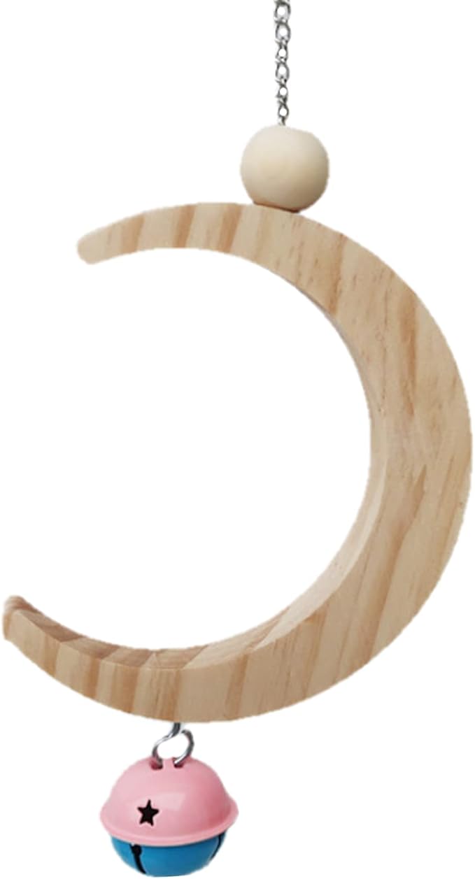 Parakeet Wood Swing Moon Shaped Hanging Ring Bird Branch Chew Parrot Toys (Small)