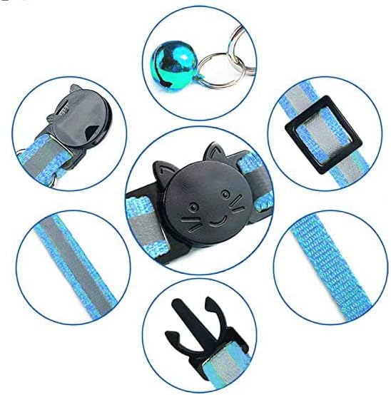 2 Pack Cat Collars Quick Release Reflective Kitten Collar with Bell & Safety Release (Light Blue)