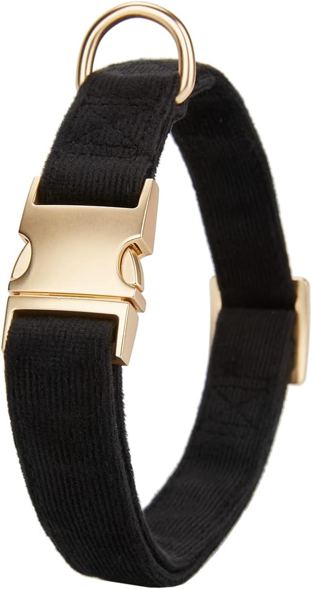 Soft Cotton Dog Collar with Metal Buckle Adjustable Heavy Duty Comfy Corduroy Collars for Small Medium Large Dogs,Black,Medium
