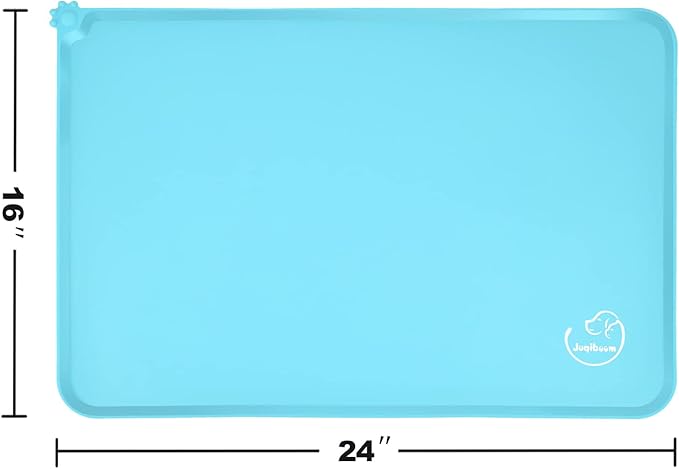 Silicone Waterproof Dog Cat Pet Feeding Mats, Non Slip, Easy Clean Pet Dog Cat Bowl Mats Placemat (24" x 16") Blue
