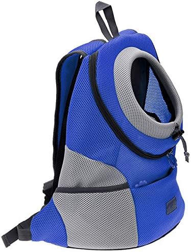 Mogoko Airline Approved Cat Dog Backpack, Puupy Pet Carrier Front Bag with Breathable Head Out Design and Double Mesh Padded Shoulder for Outdoor Travel Hiking (M, Blue)
