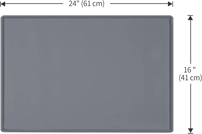 Dog Food Mat,Silicone Waterproof Food Tray,Non Slip Pet Bowl Mats Placemat,0.6" Raised Edge,Suitable for Most Small and Medium Sized Pets,24" x 16"