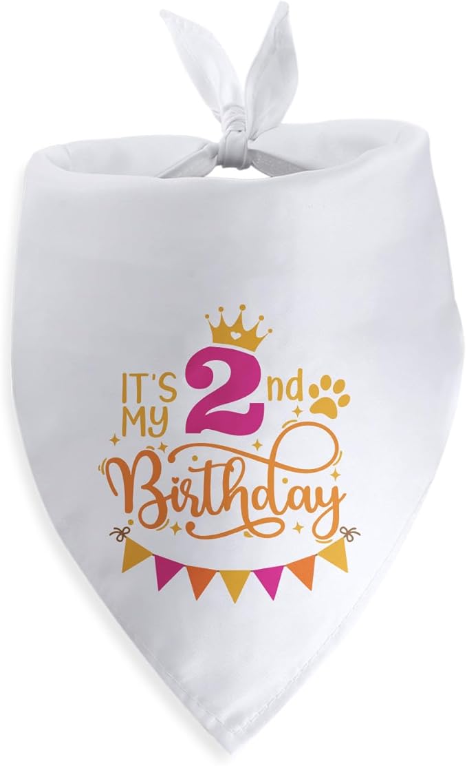 It's My 2nd Birthday Dog Bandana Happy 2nd Birthday Pet Triangle Scarf for Large Medium Small Dogs Two Years Old Gifts Photo Prop Pet Scarf Accessories Christmas Puppy Gifts