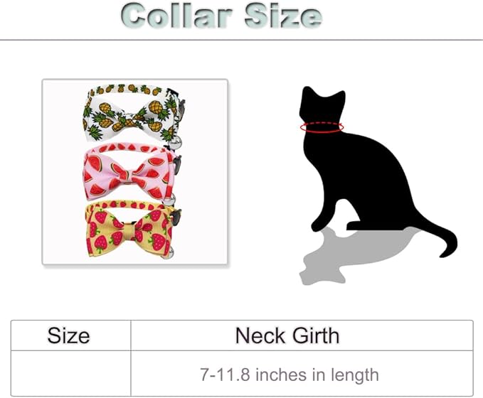 Fruit Cat Collar with Bow Tie and Bell 3 Pack Watermelon Strawberry and Pineapple Breakaway Bowtie Kitten Collars for Boys Girls Cats