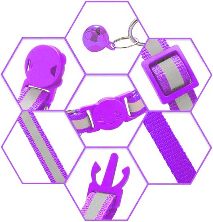 2 Pack Breakaway Cat Collars with Bells, Reflective Design and Claw Print Design, Safety Buckle, Adjustable 7.5-12.5 Inches for Kittens & Cats (Purple)