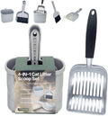 4-in-1 Cat Litter Scoop with Holder, Cat Litter Box Organizer Cleanup Kit - Sweeper & Dustpan, Aluminum Kitty Litter Scooper and Storage Caddy (Black)