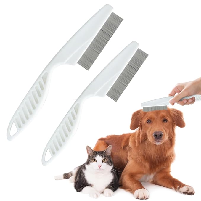 2 Pack Multifunctional Pet Comb, Upgrade Pet Grooming Brush Magic Tear Stain Removal Fine Tooth Stainless Massage Comb Kit for Puppies and Dogs (White)