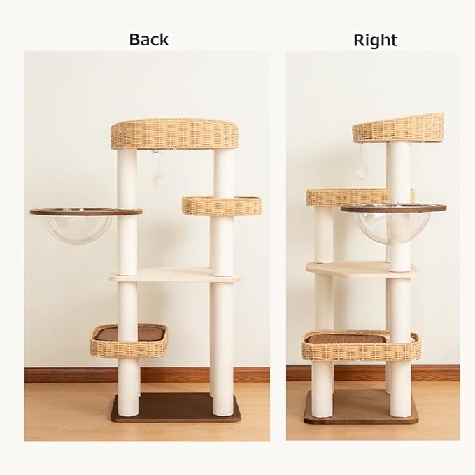 Modern Cat Tree for Large Cats, 48-Inch Tall Cat Tree Tower with Wide Shelves Cotton Scratching Posts, Super Sturdy Base, Cozy Perches, and Interactive Toys for Indoor