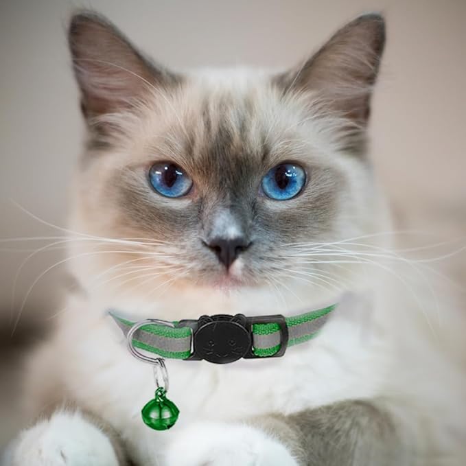2 Pack Cat Collars Quick Release Reflective Kitten Collar with Bell & Safety Release (Dark Green)