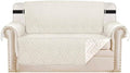 H.VERSAILTEX Reversible Loveseat Cover Furniture Protector Anti-Slip Water Resistant 2 Inch Wide Elastic Straps Couch Covers Pets Kids Fit Sitting Width Up to 46"(Love Seat: 75" x 90", Ivory/Beige)