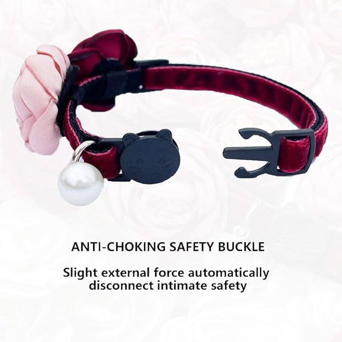 Fupo Cat Collar Breakaway with Flower for Girl Cats Kitten Puppy (Red)