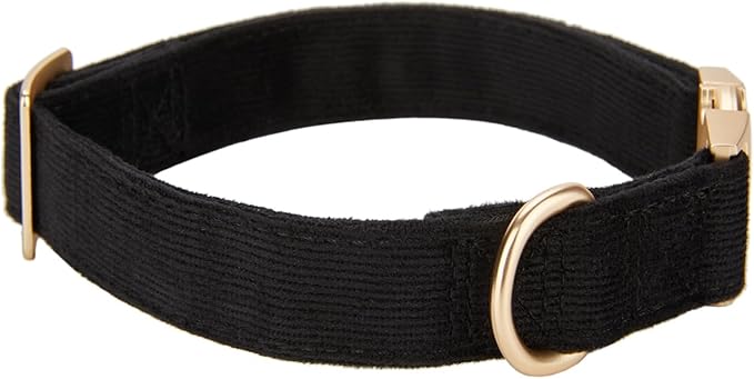 Soft Cotton Dog Collar with Metal Buckle Adjustable Heavy Duty Comfy Corduroy Collars for Small Medium Large Dogs,Black,Large