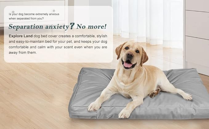Explore Land Waterproof Dog Bed Cover Canvas Washable Dog Crate Pad Replacement Cover for 30 Inch Crate, 29Lx18Wx3.5H inch, Gray