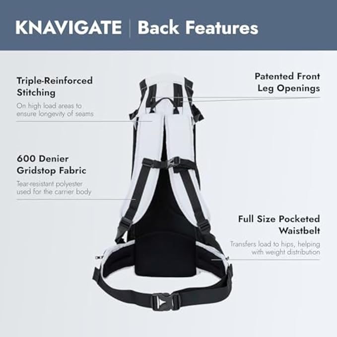 K9 Sport Sack Knavigate - X-Small, Lunar Rock - Ideal for Dogs with 9-12” Back Length - Adjustable, Backpack-Style Carrier with Internal Frame & Padded Hip Belt