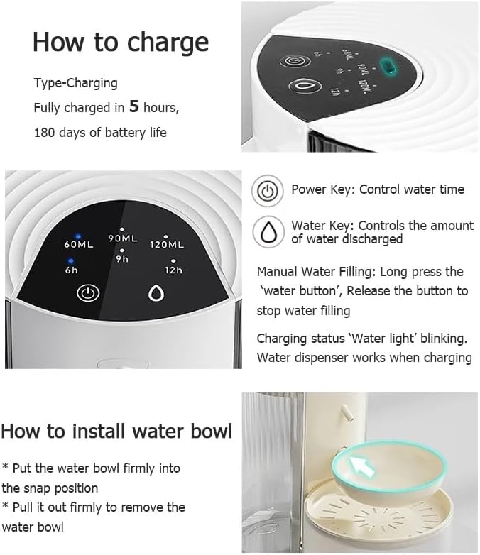 Wireless Cat Water Fountain No Filters, 3.5L Automatic Wastewater Separation Pet Water Fountains for Cats Indoor, Quiet Cat Dog Water Dispenser Rechargeable Kitty Drinking Fountains - for Pets
