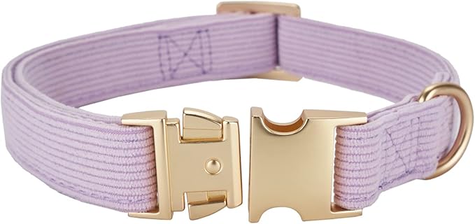 Soft Cotton Dog Collar with Metal Buckle Adjustable Heavy Duty Comfy Corduroy Collars for Small Medium Large Dogs,Lilac,Medium