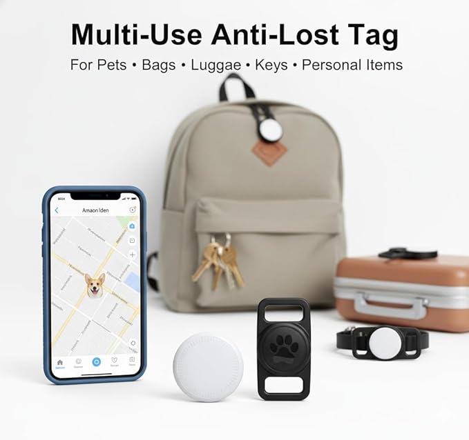 Smart Pet Location Tag with Holder – No Monthly Fee, Compatible with Apple Find My (iOS Only), Lightweight Anti-Lost Locator for Pets, Bags, and Personal Items
