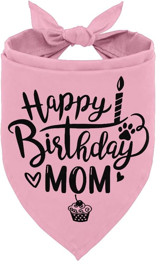 Dog Bandana, Happy Birthday Mom Dog Bandana, Dogs Scarf Classical Pink Printing, Dogs Scarf Accessories, Doggy Kerchief Pet Head Kerchief, Doggy Kerchiefs Gift for Mom Birthday Party (L14)