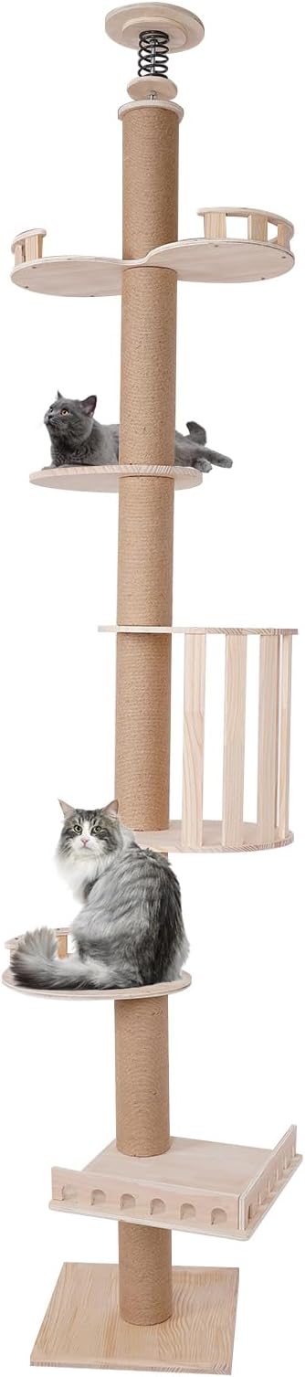 Floor to Ceiling Cat Tree, 100.4-104.3" Tall Cat Tower with Scratching Post Kitten Climbing Tree Multi-Level Cat Activity Center Playground for Indoor Cats