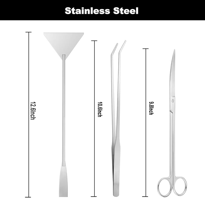 Carefree Fish Aquarium Gravel Cleaner 15~30In Multi-Functional Syphon Feeding Tube Upgraded Turkey Baster Stainless Steel Long Tweezers Long Scissors Long Base Leveling Shovel