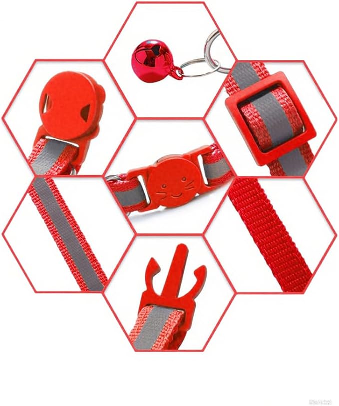 2 Pack Breakaway Cat Collars with Bells, Reflective Design and Claw Print Design, Safety Buckle Kitten Collars Adjustable from 7.5 to 12.5 Inches (Red)