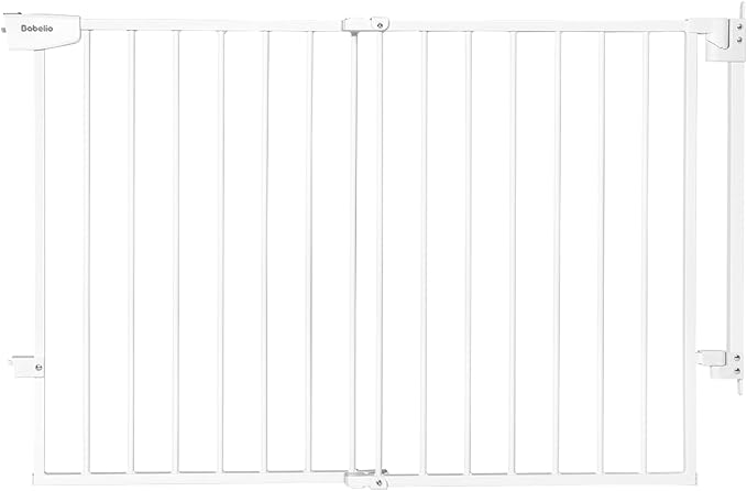 Babelio 34" Tall No Bottom Bar Baby/Dog Gate for Stairs, House and Doorways, 29.7-46.5" Auto Close Safety Pet Gates with Large Walk Thru Door, Hardware Mount, White