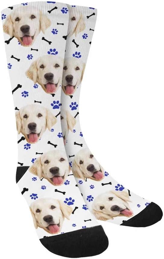 Custom Face Socks, Personalized Dog Lover Pet Photo Picture on Socks Unisex Athletic Crew Socks for Men Women