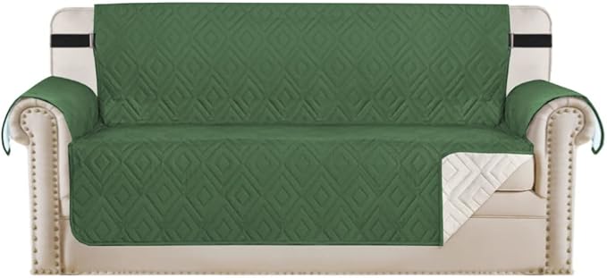 H.VERSAILTEX Reversible Sofa Slipcover Furniture Protector Water Resistant 2 Inch Wide Elastic Strap Sofa Cover Couch Covers Pet Kid Fit Seat Width Up to 66" (Sofa: 75" x 110", Christmas Green/Beige)