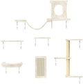 NUNU LAB Cat Wall Shelves, 6 Pcs Luxury Wall-Mounted Cat Climber Set, Indoor Cat Furniture with 1 Condos House, 2 Cat Wall Shelves, 1 Scratching, 1 Bridge Ladder, 1 Scratching Pad, Beige