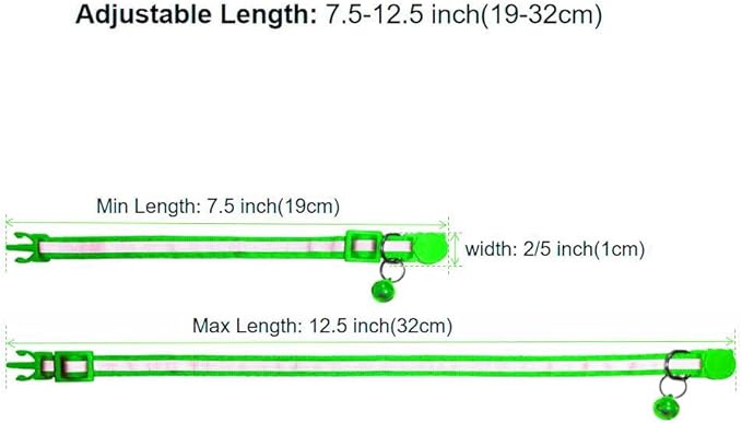 3 Pack Reflective and Breakaway Cat Collars with Bells，Adjustable Kitten Collars from 7.5 to 12.5 Inches, Ideal of Kitten Collar, Suitable for Girls and Boys(Green)