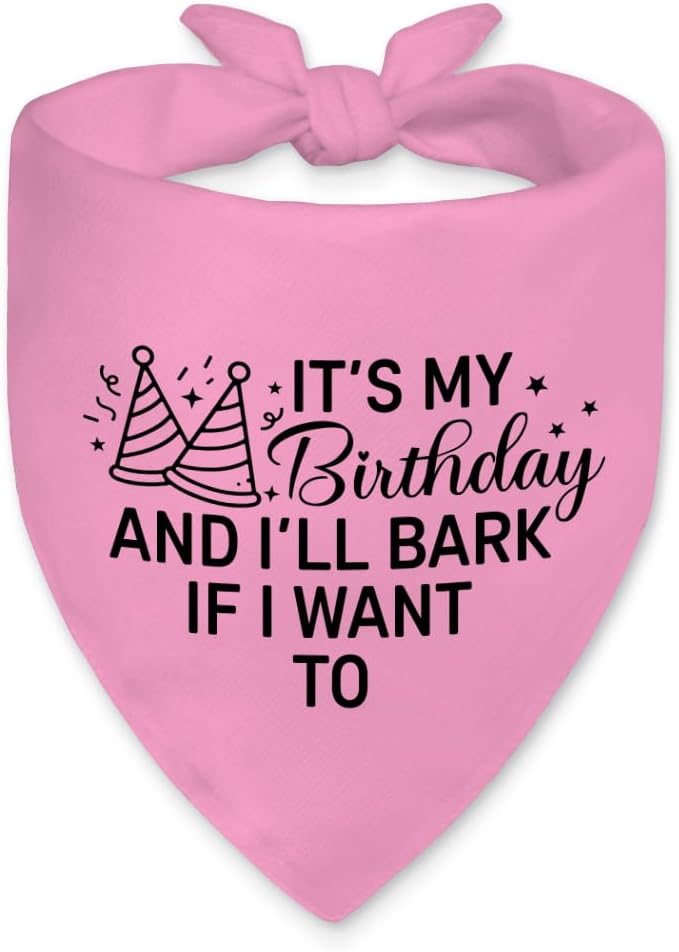 It's My Birthday and I'll Bark if I Want to Funny Dog Bandana, Happy Birthday Party Dog Bandana for Girls Puppies, Pink Party Girl Pet Scarf Accessories, Birthday Gifts for Dogs Lovers Mom Dad