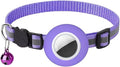 Tracker-Ready Breakaway Cat Collar (No Tracker Included) - Detachable GPS Holder + Safety Bell - Adjustable Reflective Collar with Quick-Release Buckle - for AirTag/Tile Compatible (Purple)
