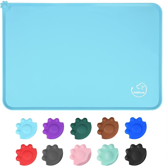 Silicone Waterproof Dog Cat Pet Feeding Mats, Non Slip, Easy Clean Pet Dog Cat Bowl Mats Placemat (24" x 16") Blue