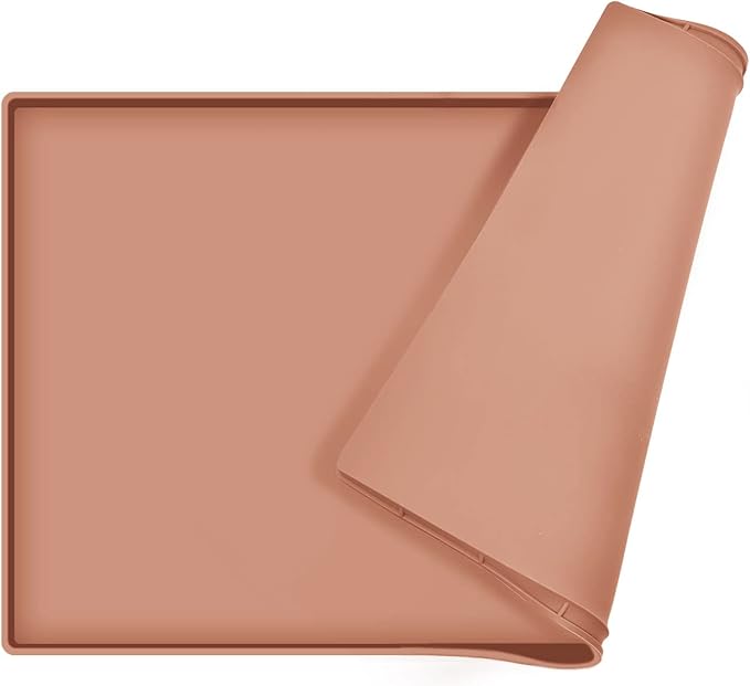 Dog Food Mat,Silicone Waterproof Food Tray,Non Slip Pet Bowl Mats Placemat,0.6" Raised Edge,Suitable for Most Small and Medium Sized Pets,24" x 16"