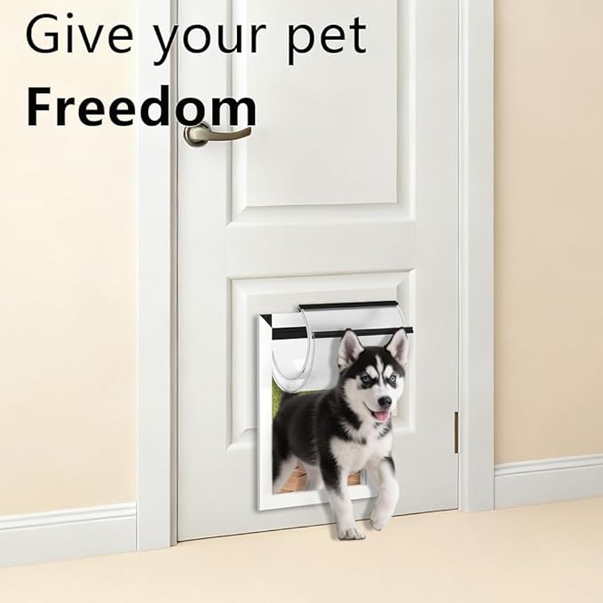 [MAVRICPOWER] Aluminum Medium Dog Door for Door, Doggy Door with 2 Sliding Lock Panels, Doggie Door for Medium Dogs Up to 30 lbs