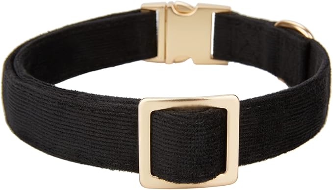 Soft Cotton Dog Collar with Metal Buckle Adjustable Heavy Duty Comfy Corduroy Collars for Small Medium Large Dogs,Black,Medium