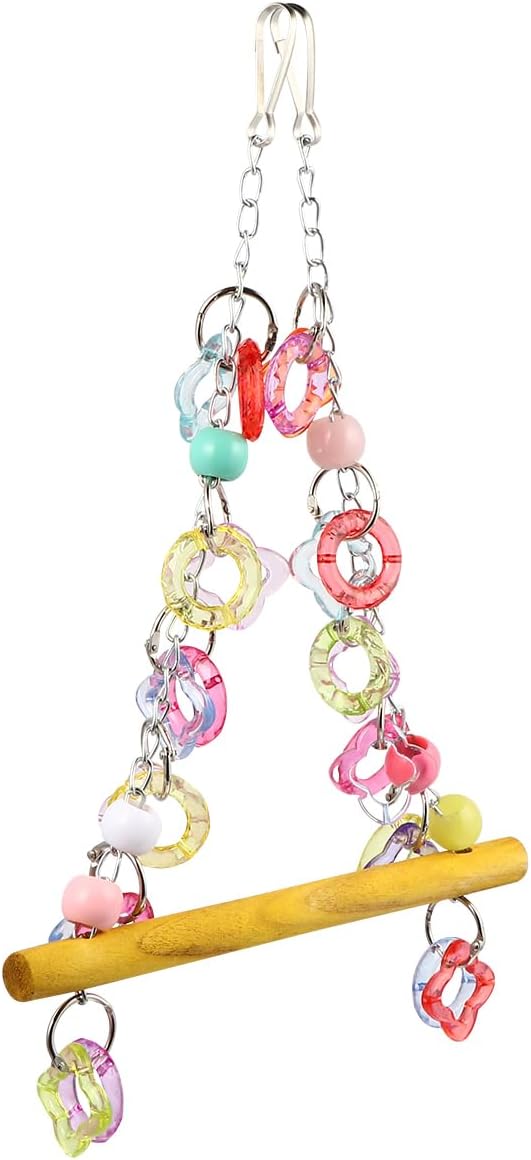 FRCOLOR Pet Bird Swing Hanging Chewing Toy 7.87 Inch Wooden Parrot Stand for Cage and Garden Medium Small Parakeets Macaws Bird Play Rest