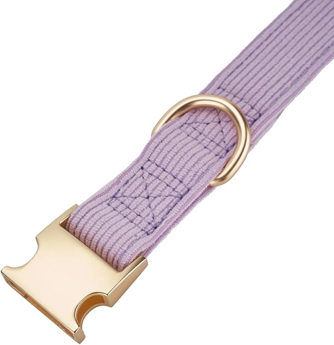Soft Cotton Dog Collar with Metal Buckle Adjustable Heavy Duty Comfy Corduroy Collars for Small Medium Large Dogs,Lilac,Medium