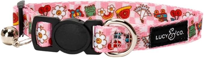 Lucy & Co. Cutie Patootie Breakaway Cat Collar with Bell – Designer Print Adjustable Safety Collar for Cats, Kittens & Small Dogs, Lightweight Pet Collar for Boy & Girl Cats – Large