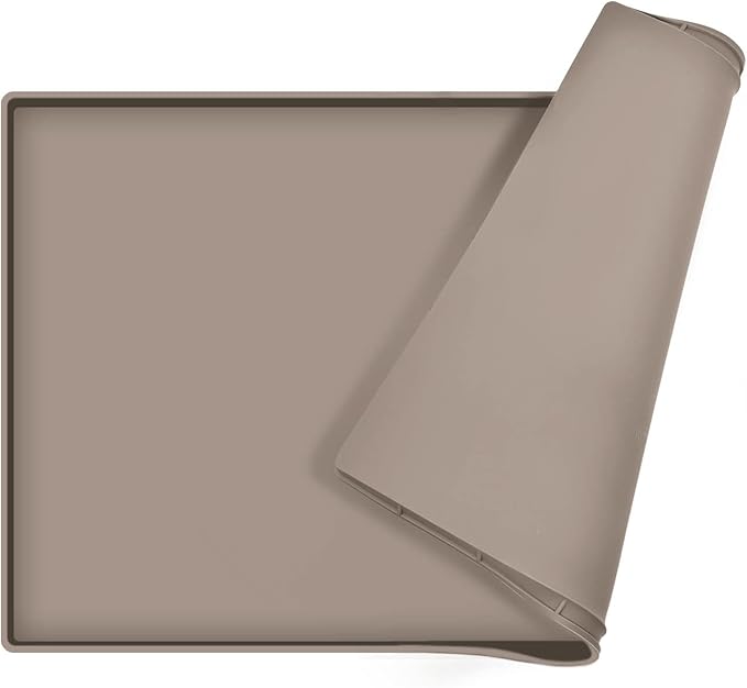 Dog Food Mat,Silicone Waterproof Food Tray,Non Slip Pet Bowl Mats Placemat,1" Raised Edge,Suitable for Most Small and Medium Sized Pets,32" x 24"