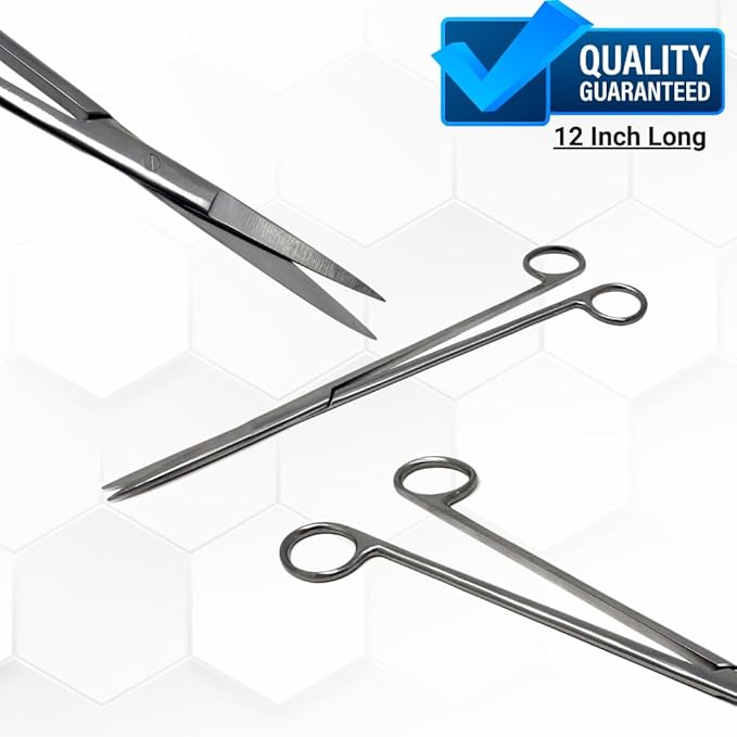 Aquarium Scissors Stainless Steel 12" Extra Long Water Grass Scissors for Aquatic Plants Pruning, Fish Tanks, Terrariums Used in Salt Water Fresh Water Landscape Maintenance Tools (Straight - Silver)