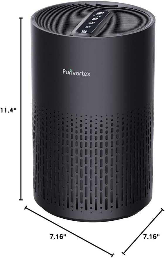 Purivortex Air Purifiers for Bedroom, Quiet Air Purifier with HEPA Filter for Pollen, Smoke, Dust, Pet Dander, Odor, Hair, Ozone Free, Covers Up to 880 Sq Ft, PX500 Black