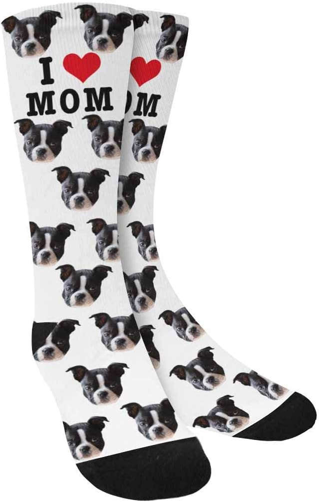 Custom Face Socks, Personalized Dog Lover Pet Photo Picture on Socks Unisex Athletic Crew Socks for Men Women